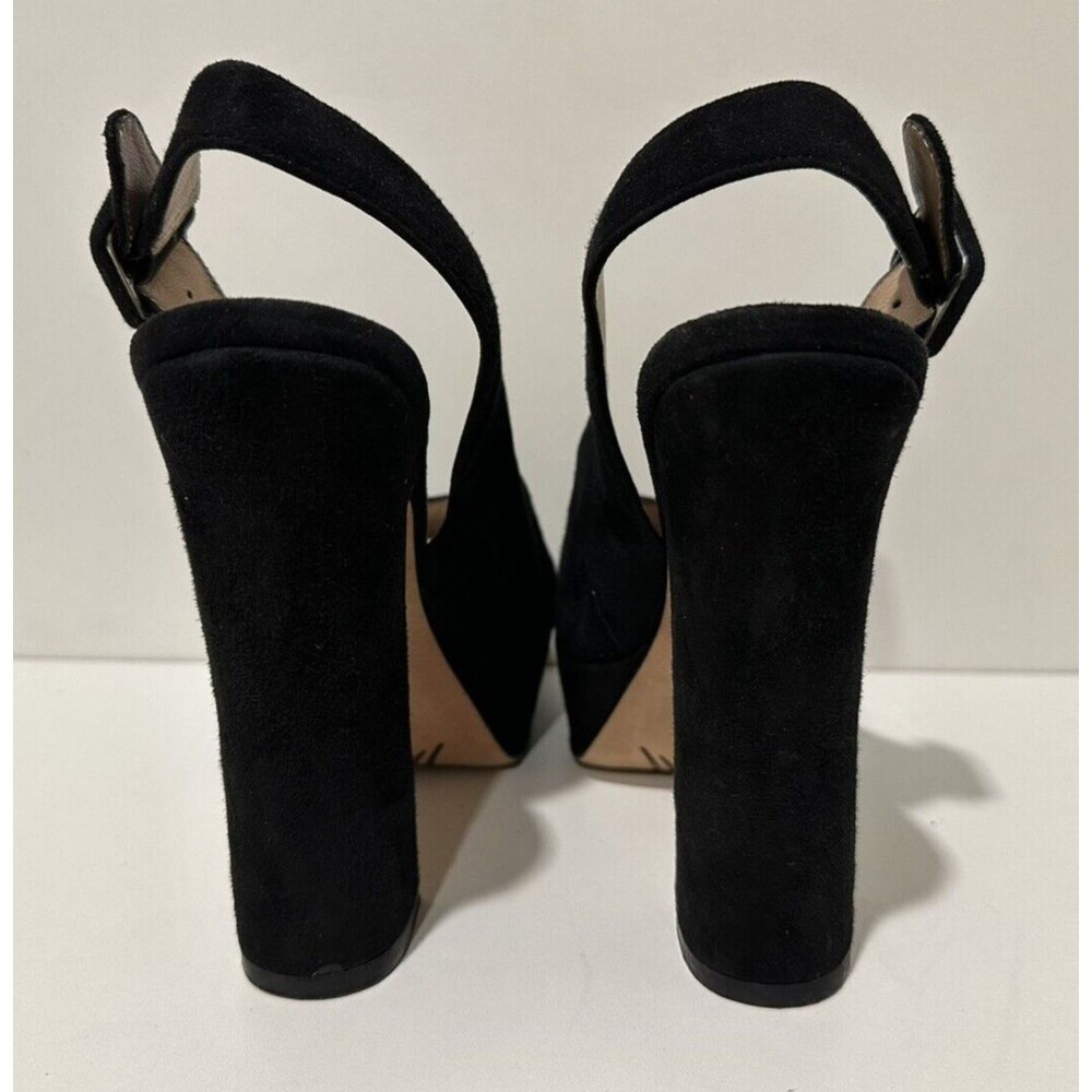 Jean Michel Cazabat women sz 7.5/37.5 black suede platform slingback buckle heel - Picture 6 of 10